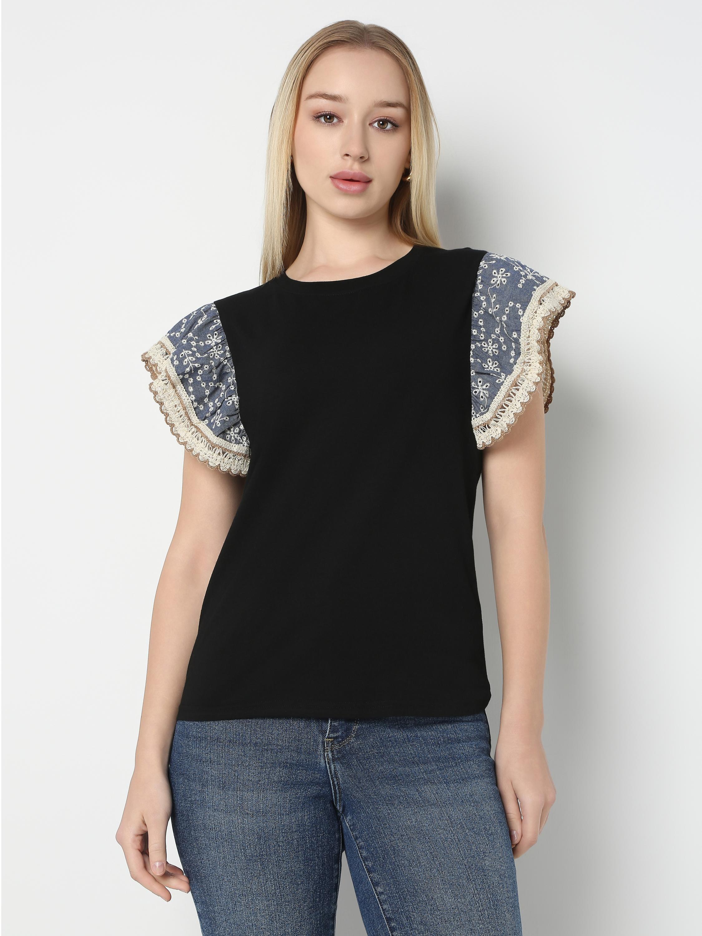 Lace Sleeve Detail Casual Top