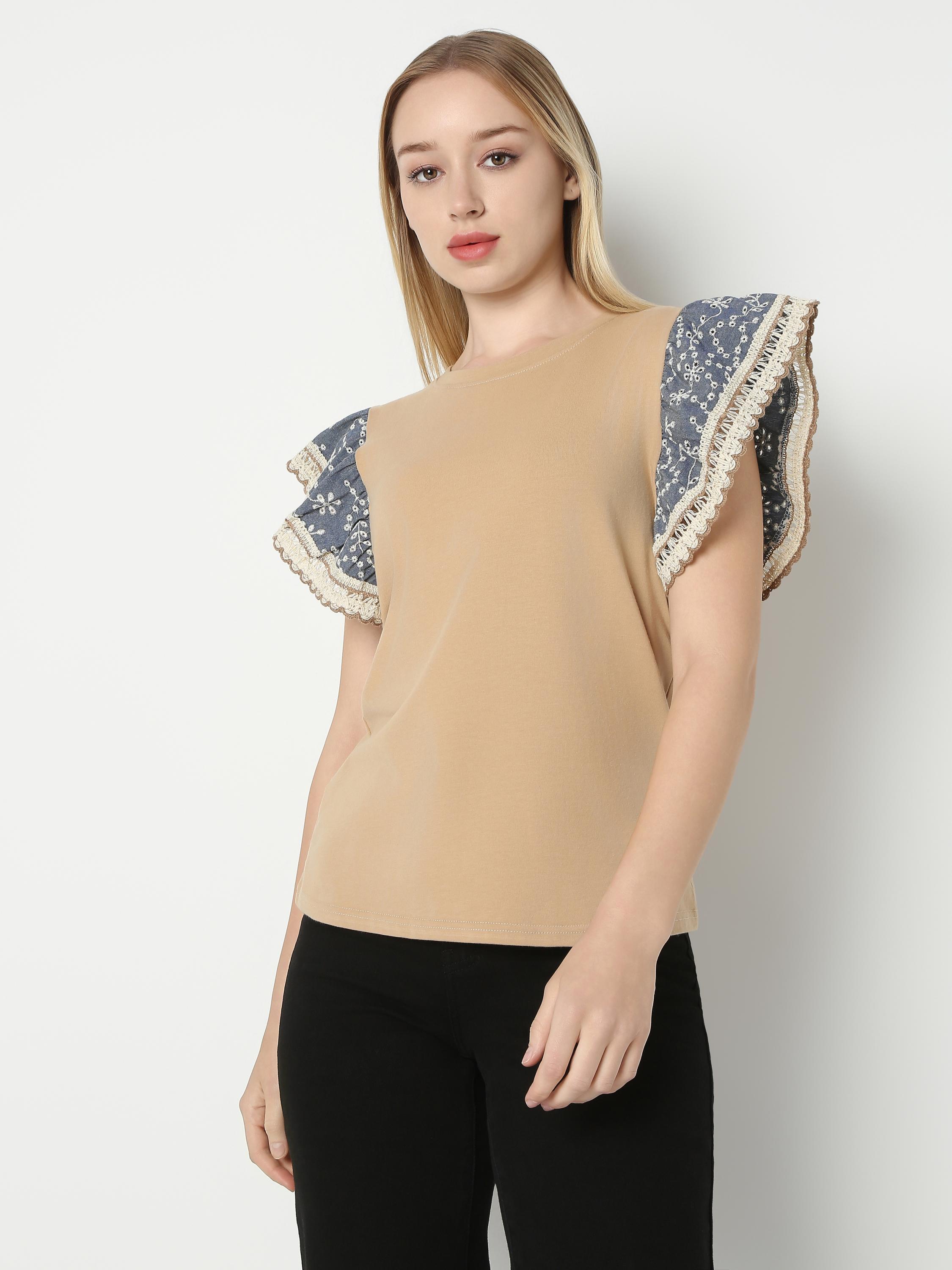 Lace Sleeve Detail Casual Top