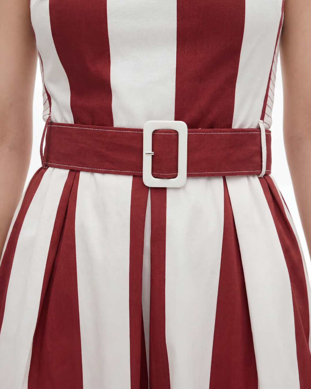 Red and White Striped Strapless Maxi Dress