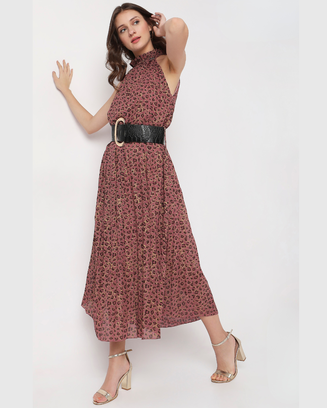 Glam High-Neck Midi Dress