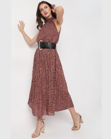 Glam High-Neck Midi Dress