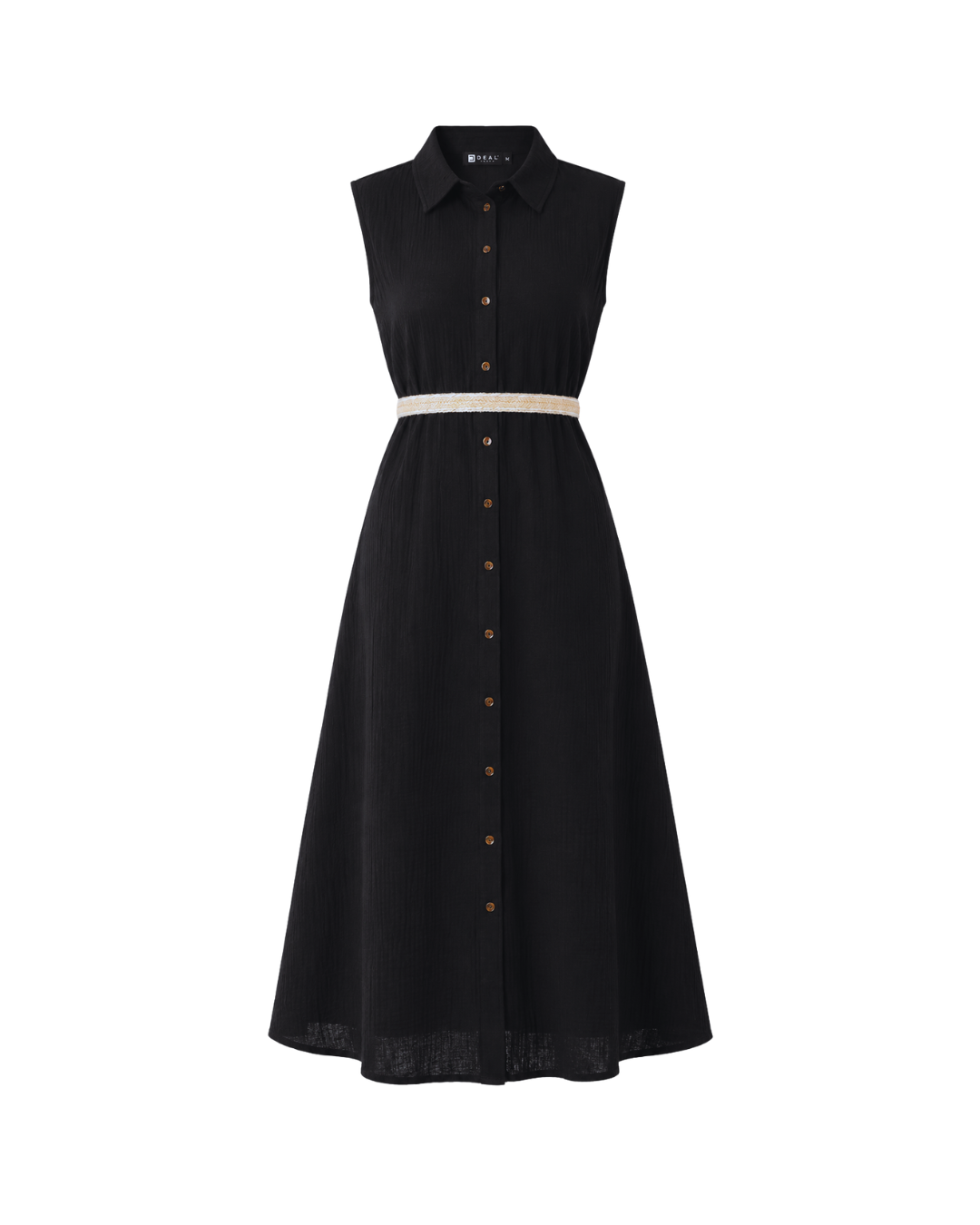 Sleeveless Shirt Collar Midi Dress
