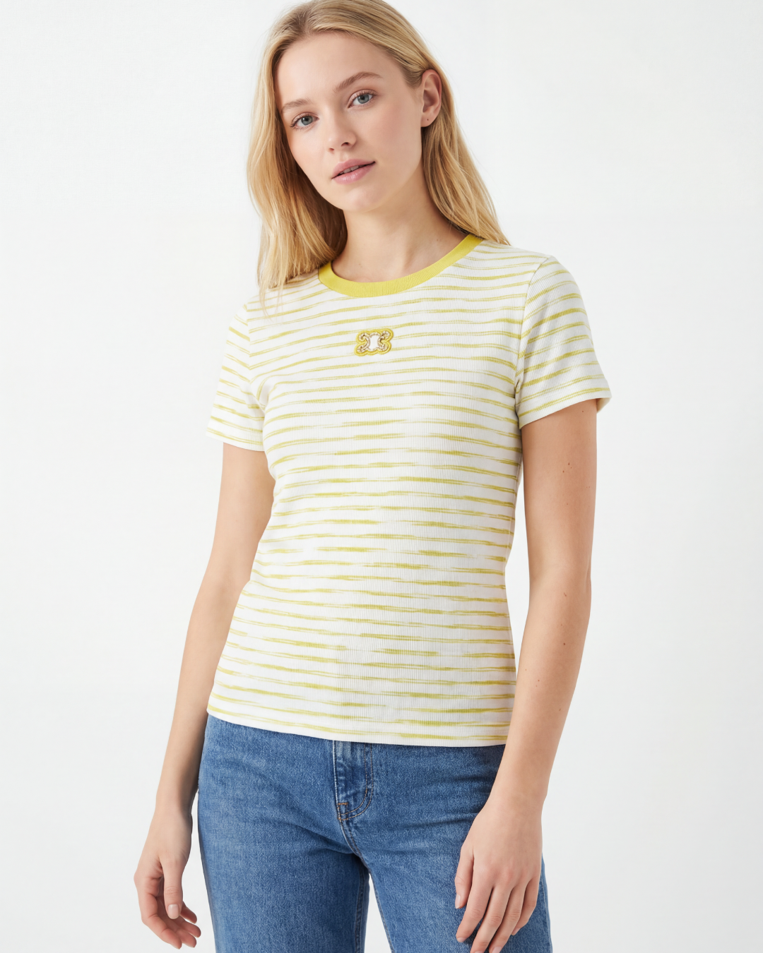 Yellow Striped Crew Neck Regular Fit T-Shirt