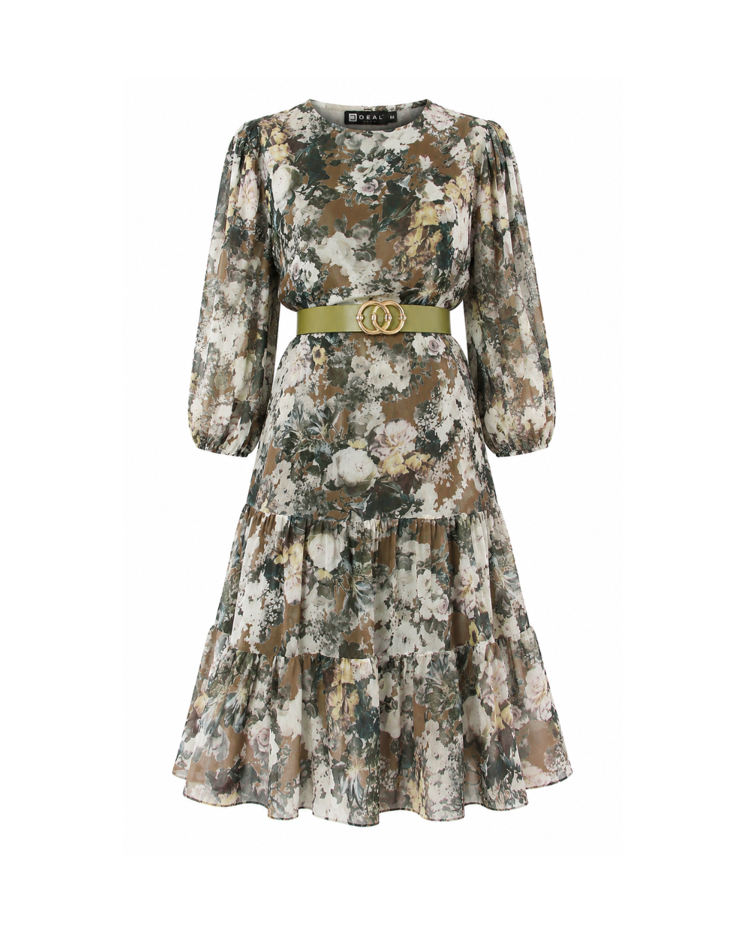 Women’s Floral Print Tiered Mini Dress with Belt