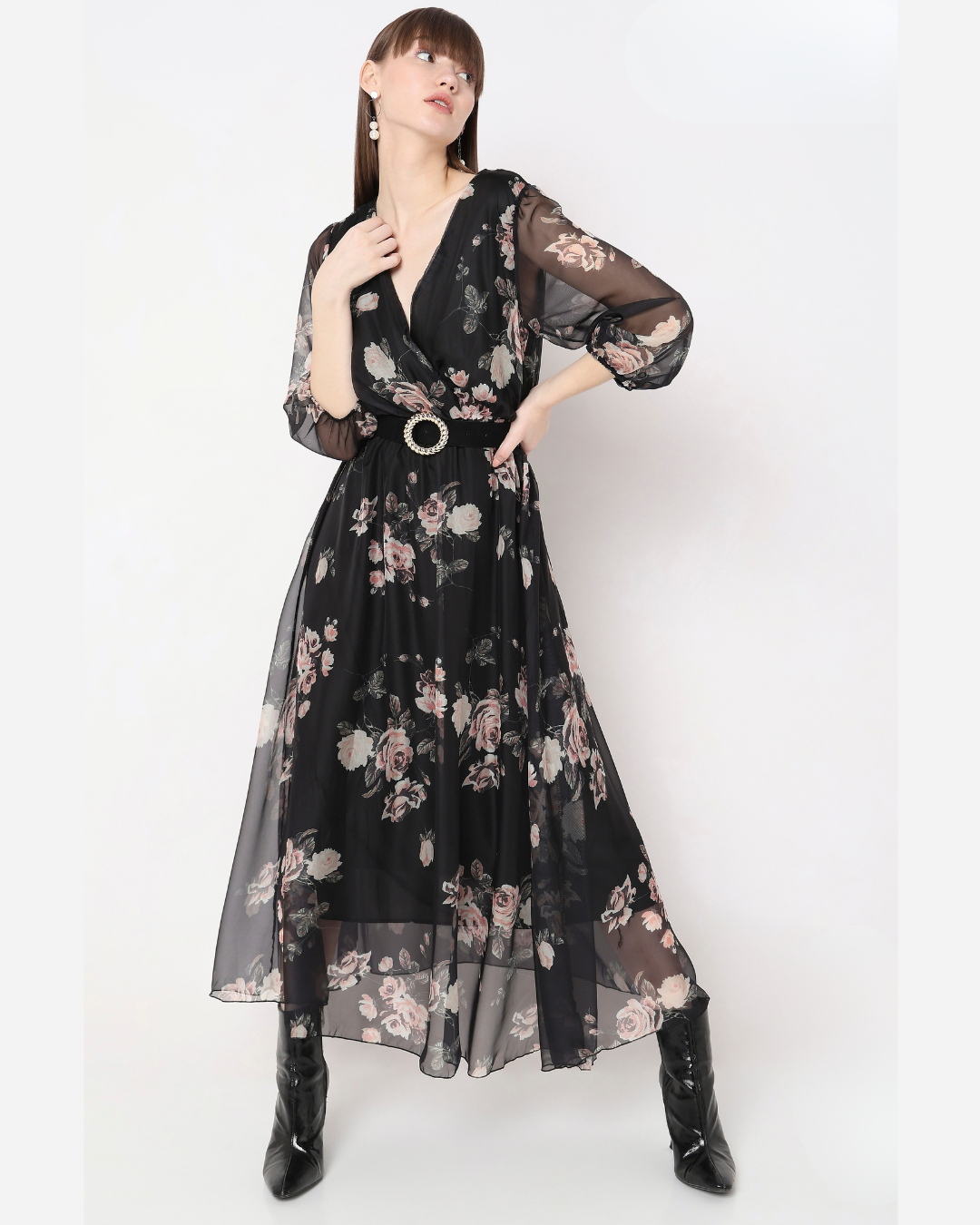 Floral Elegance Wrap Maxi Dress