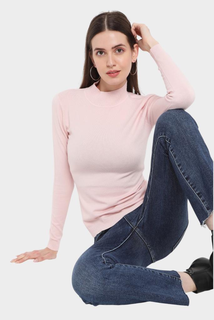 Mock Neck Fitted Long Sleeve Knit Top