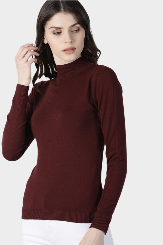 Mock Neck Fitted Long Sleeve Knit Top