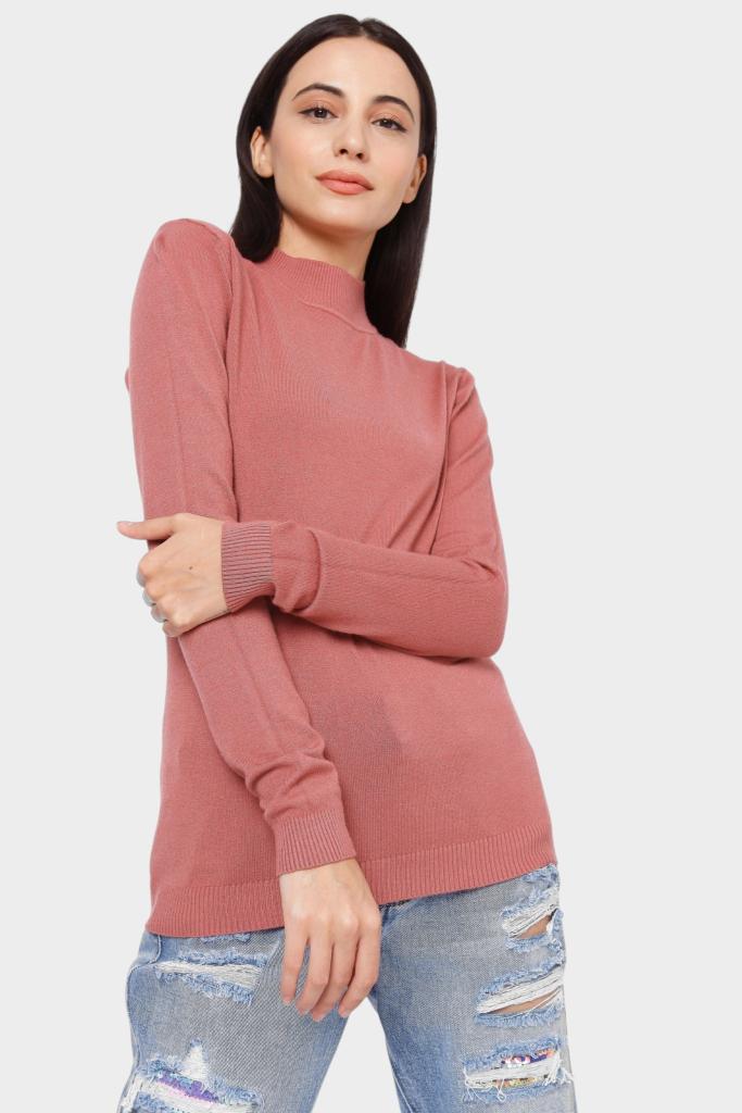 Mock Neck Fitted Long Sleeve Knit Top