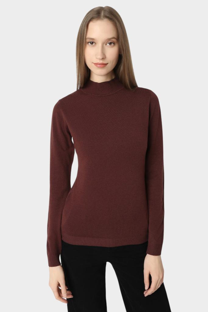 Mock Neck Fitted Long Sleeve Knit Top