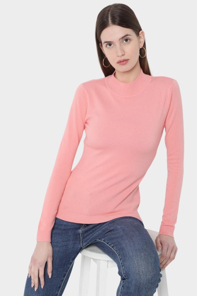 Mock Neck Fitted Long Sleeve Knit Top