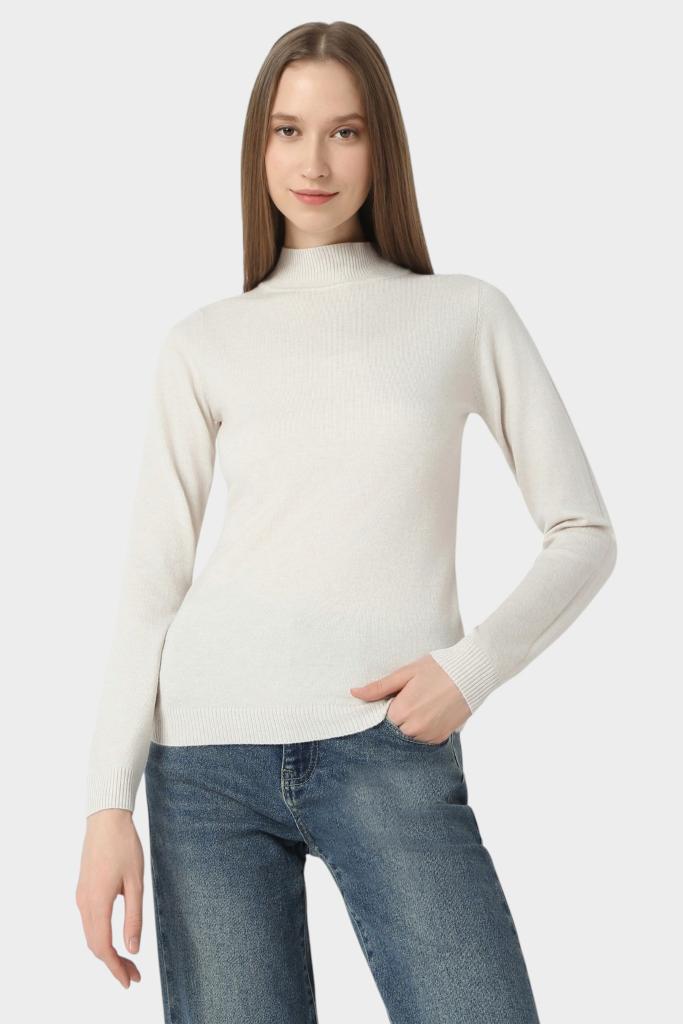 Mock Neck Fitted Long Sleeve Knit Top