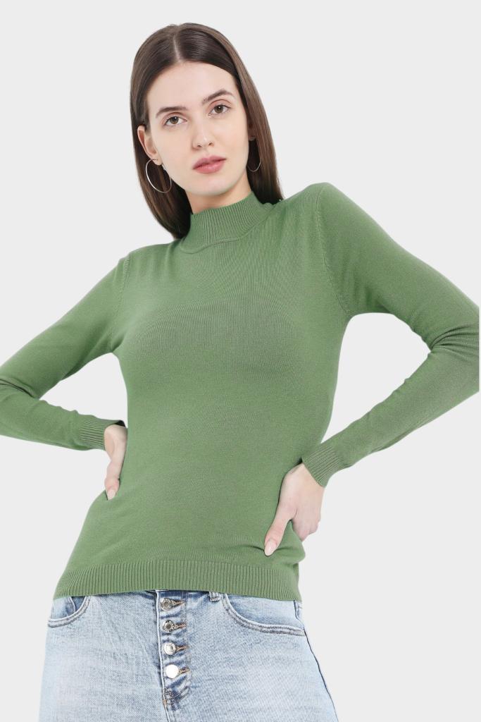 Mock Neck Fitted Long Sleeve Knit Top