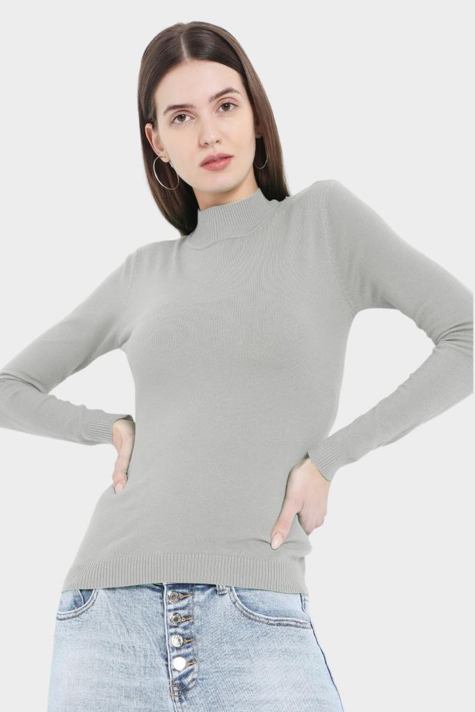 Mock Neck Fitted Long Sleeve Knit Top