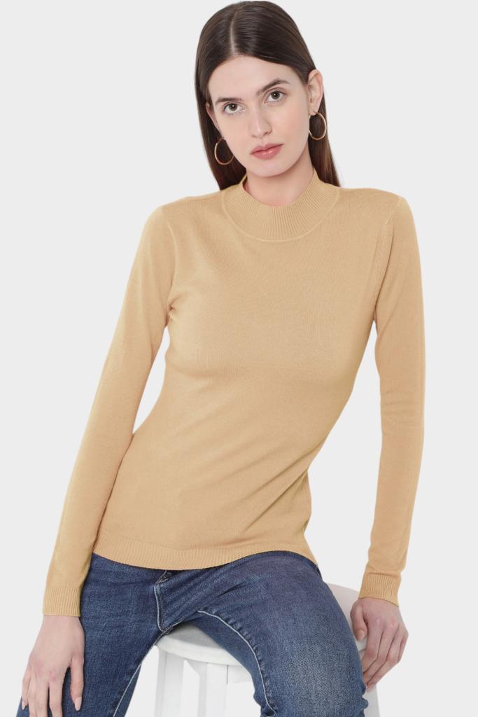 Mock Neck Fitted Long Sleeve Knit Top