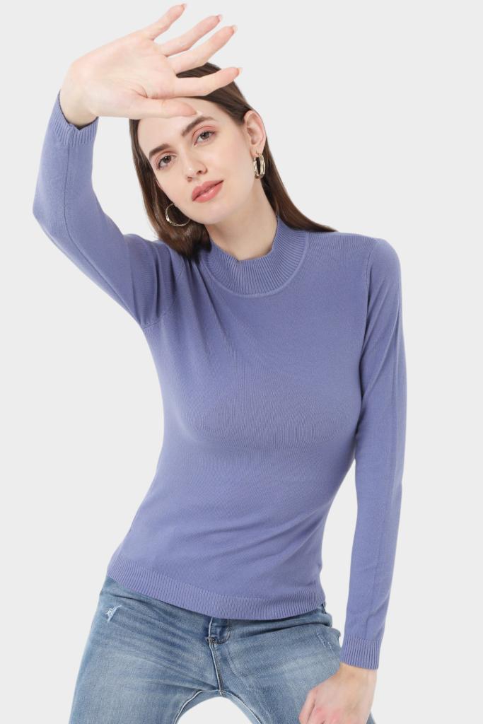 Mock Neck Fitted Long Sleeve Knit Top
