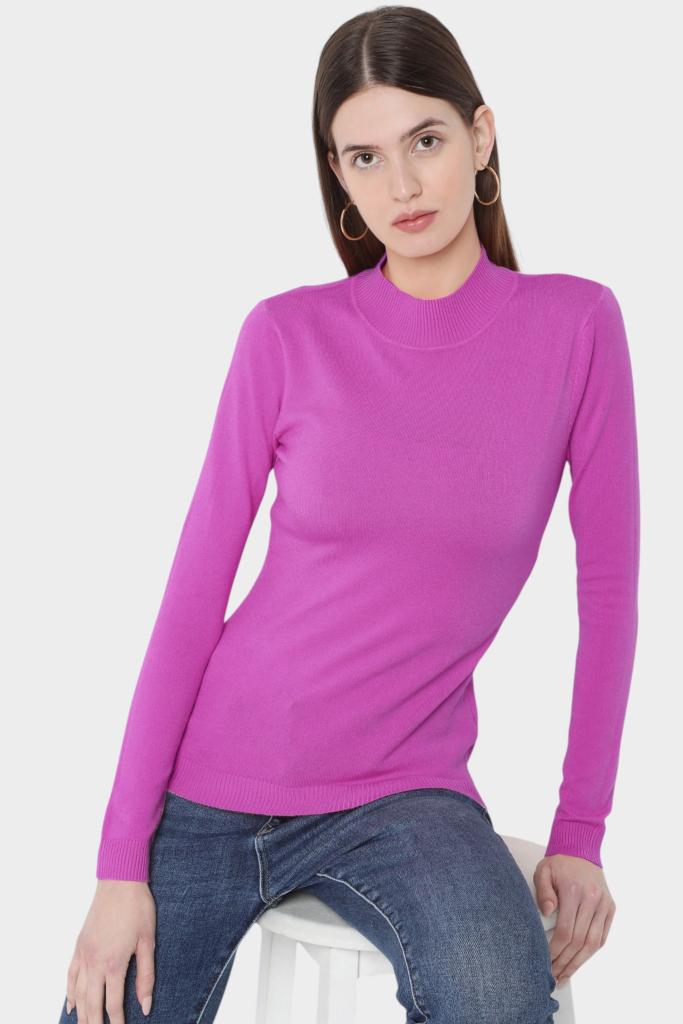 Mock Neck Fitted Long Sleeve Knit Top