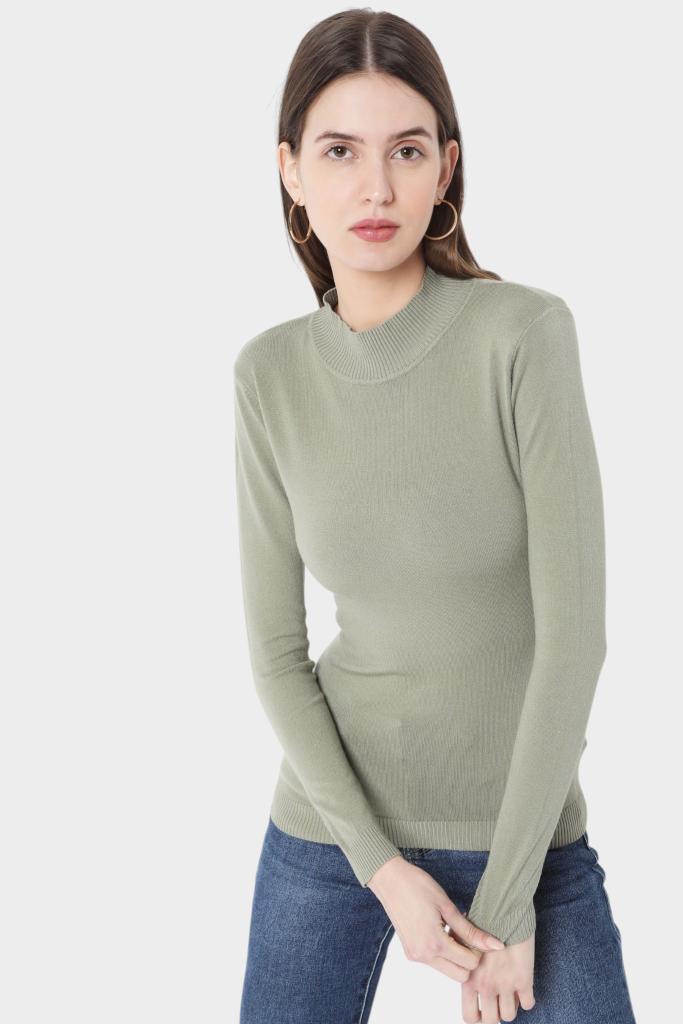Mock Neck Fitted Long Sleeve Knit Top
