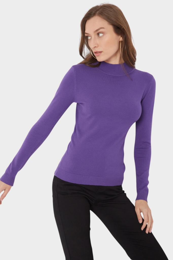Mock Neck Fitted Long Sleeve Knit Top