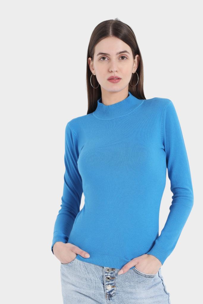Mock Neck Fitted Long Sleeve Knit Top
