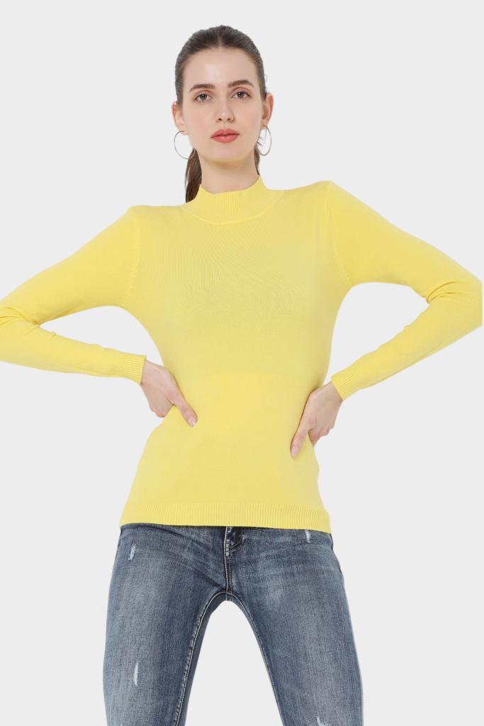 Mock Neck Fitted Long Sleeve Knit Top