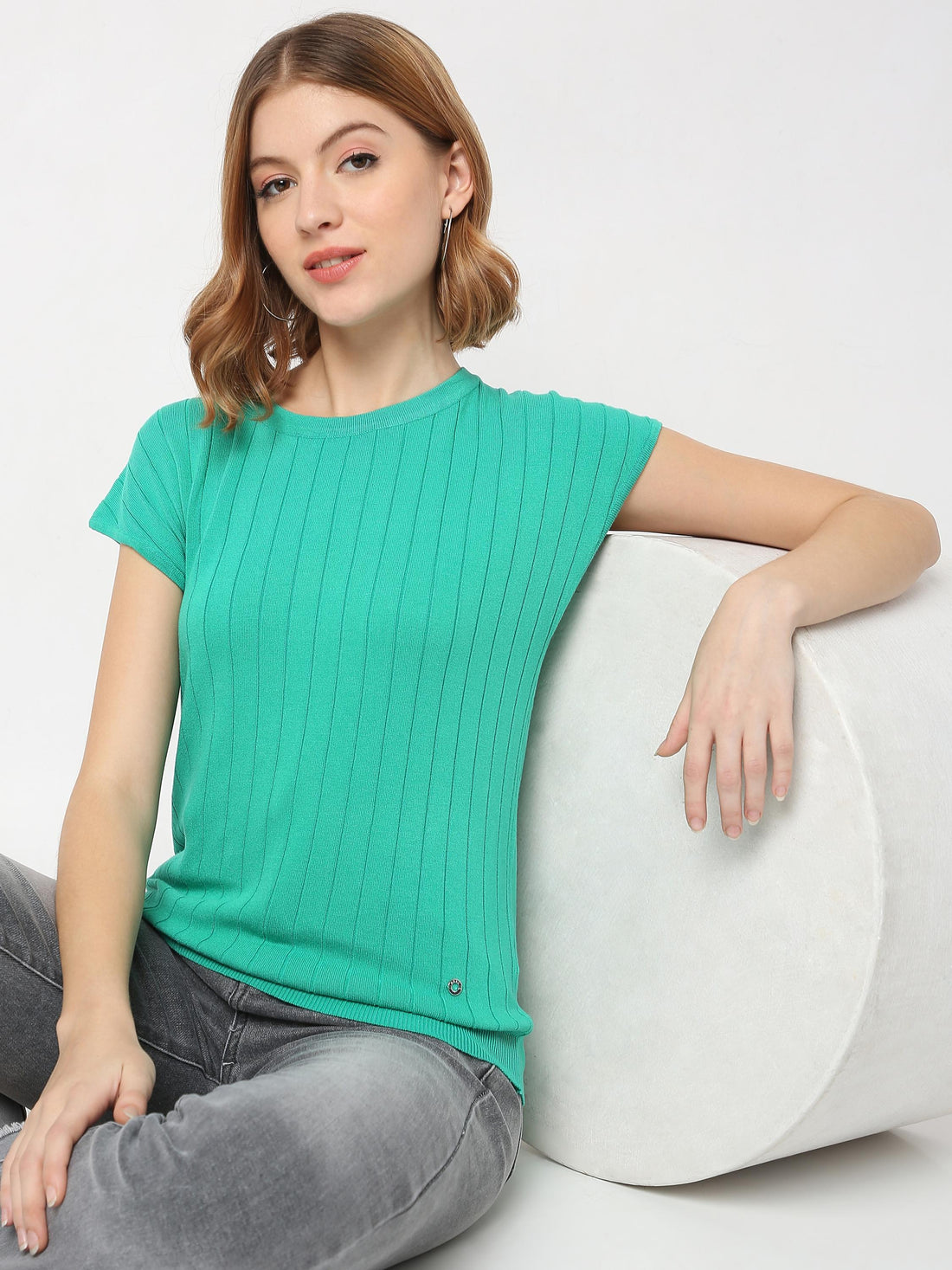 Ribbed Cap Sleeve Knit Top