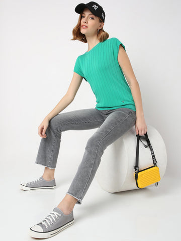 Ribbed Cap Sleeve Knit Top