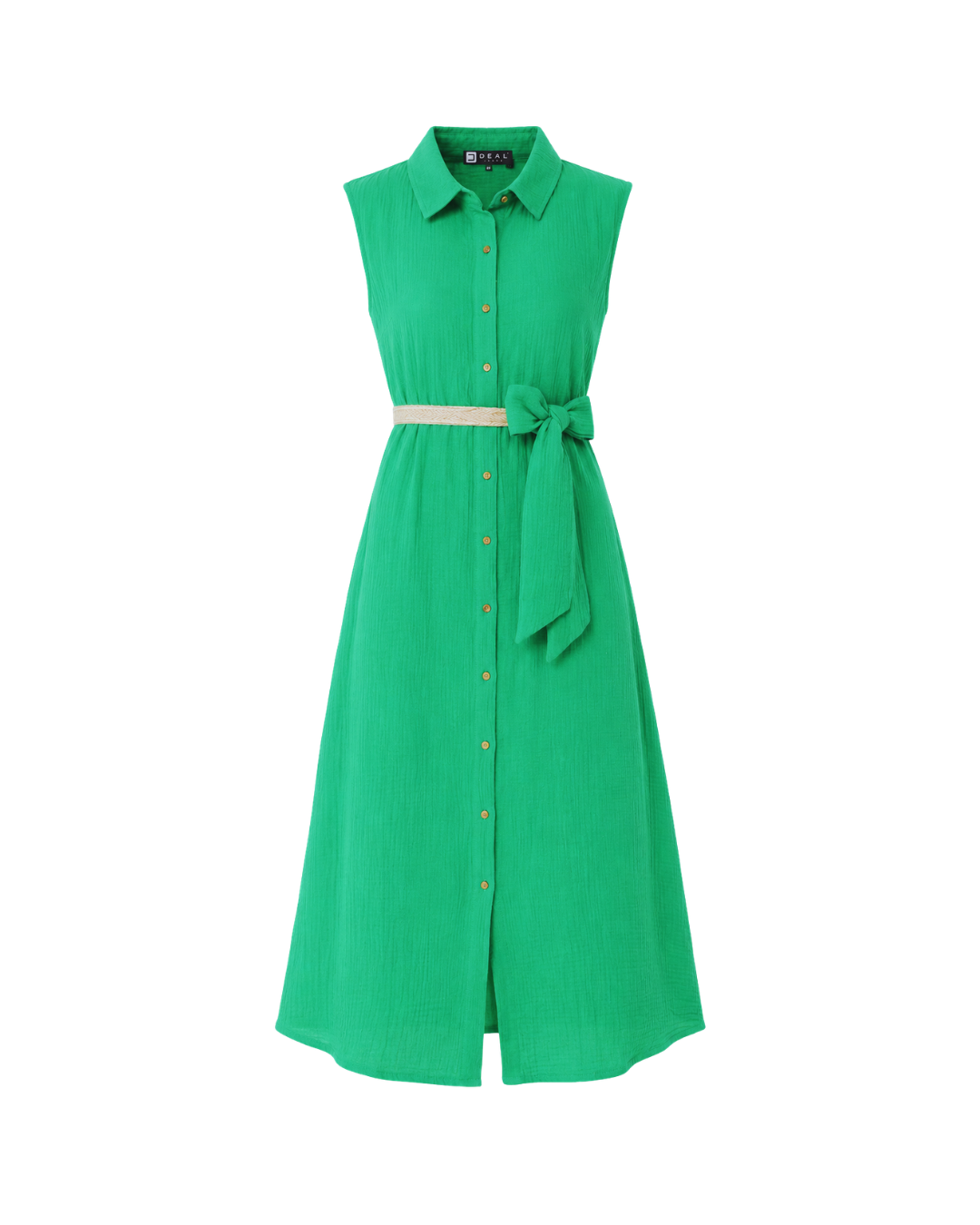 Sleeveless Shirt Collar Midi Dress
