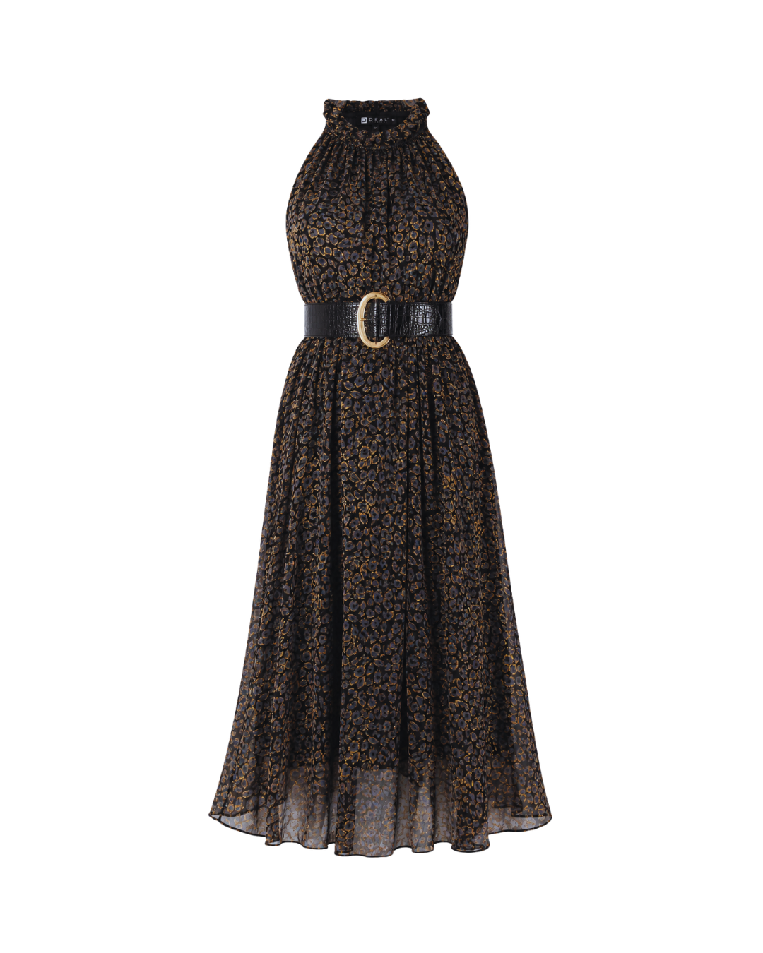 Glam High-Neck Midi Dress