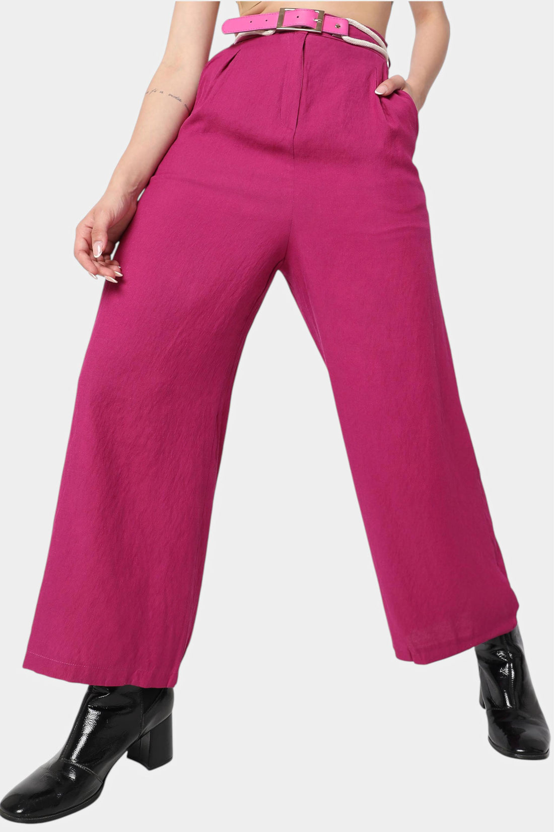 High Rise Pleated Wide Leg Trousers