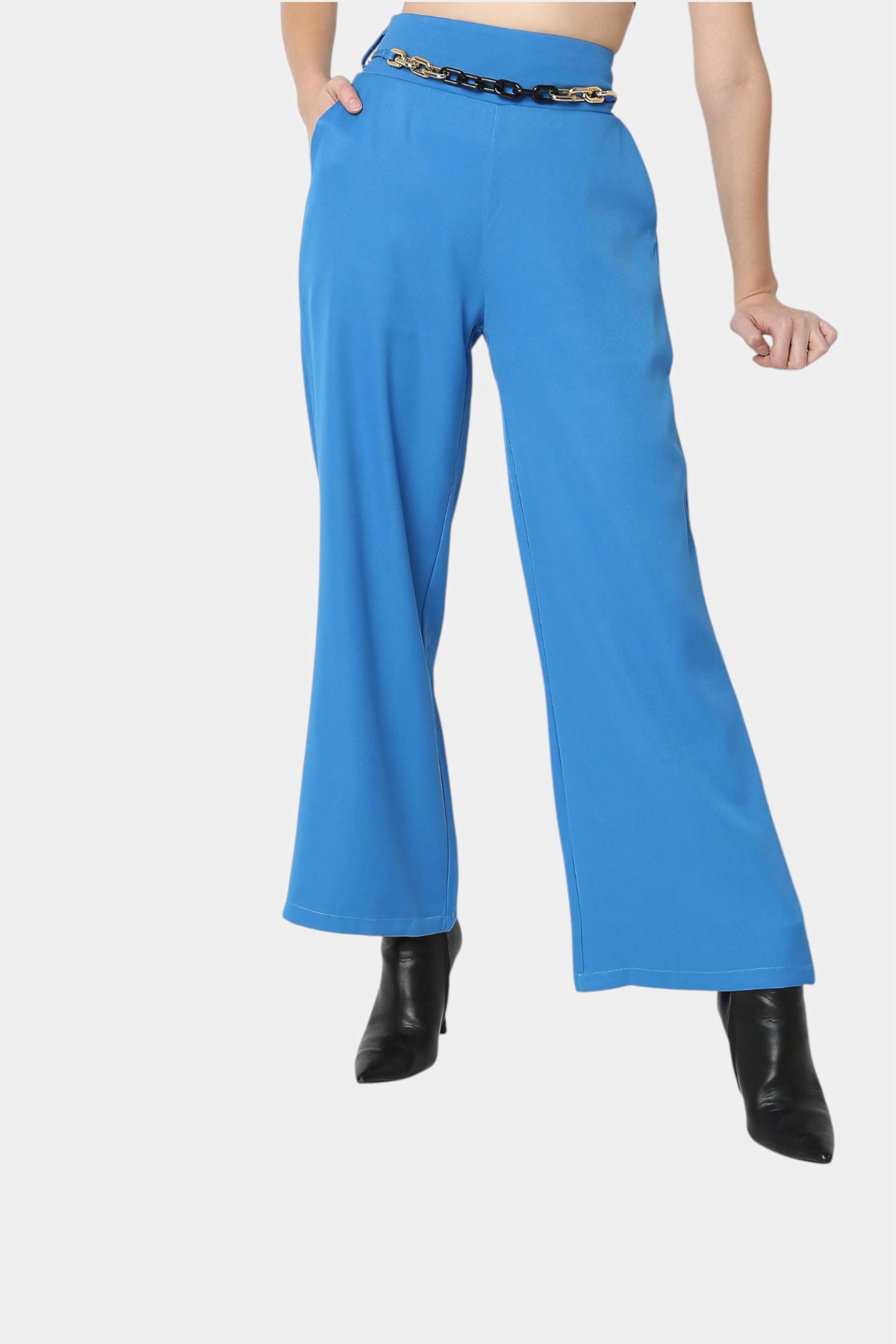 Blue High Rise Flared Trousers