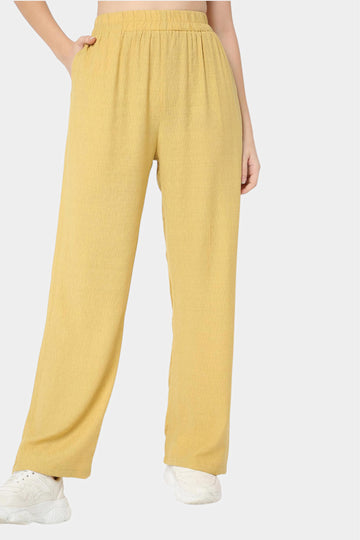 Mustard Textured Straight Fit Pants