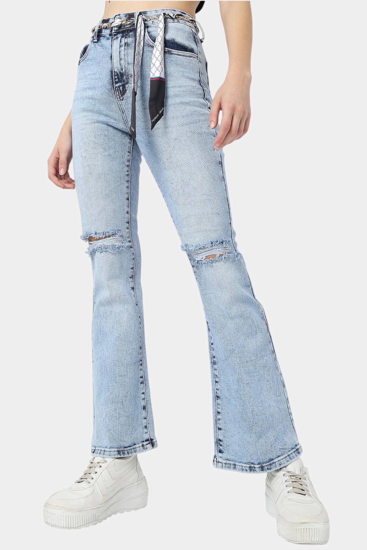 Light Blue Distressed Bootcut Jeans