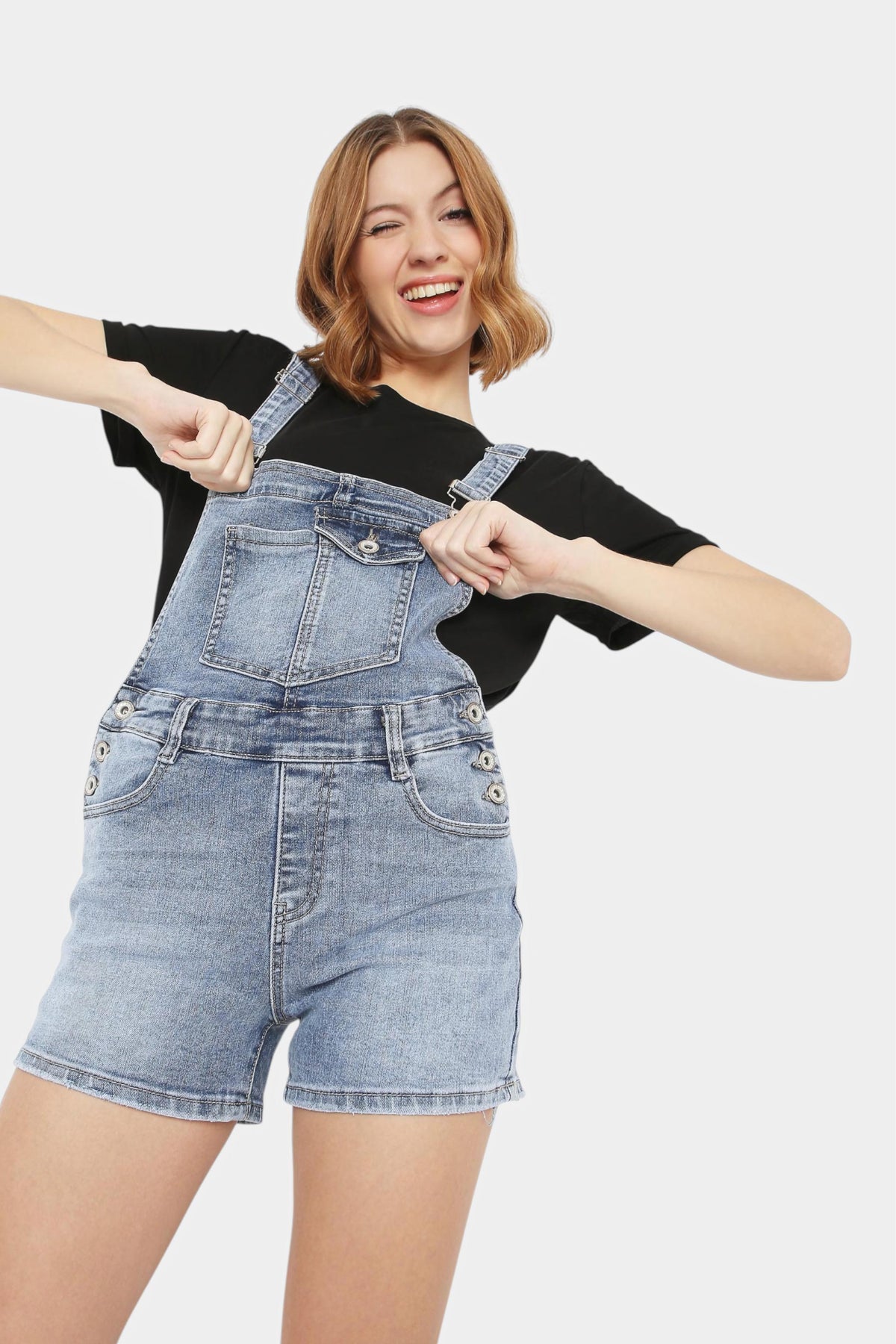 Denim Dungaree Shorts