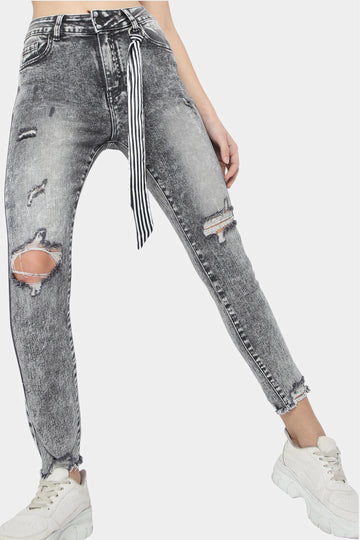 Grey Wash Ripped Skinny Jeans