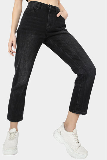 Black Washed Straight Fit Jeans