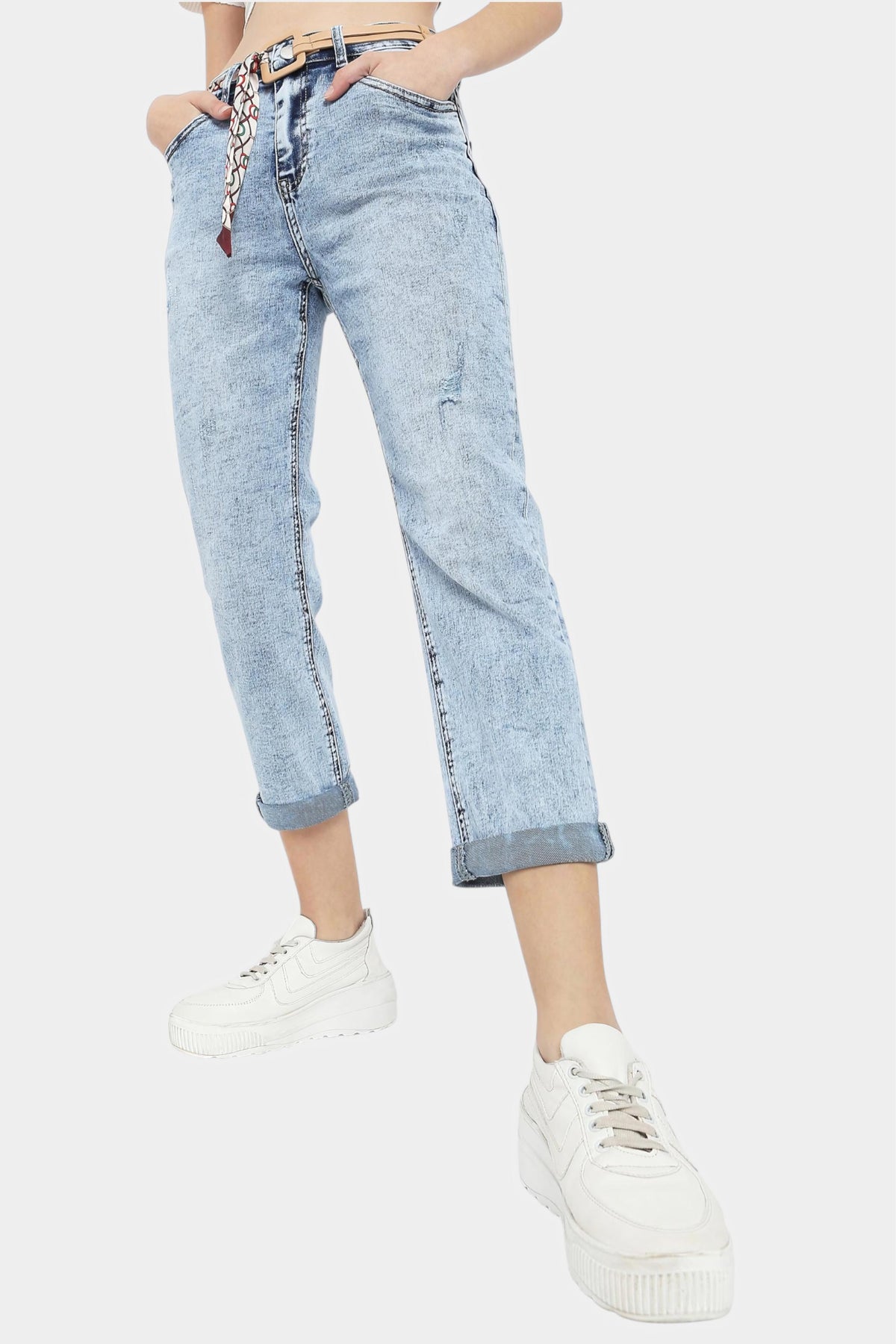 Light Blue Acid Wash Straight Fit Jeans