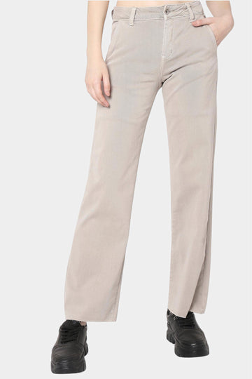 Straight Wide Leg Chino Pants with Frayed Hem