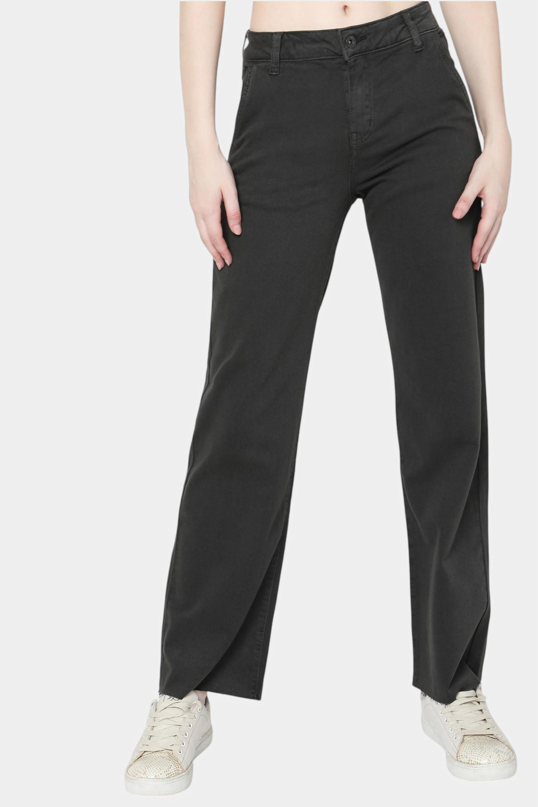 Straight Wide Leg Chino Pants with Frayed Hem