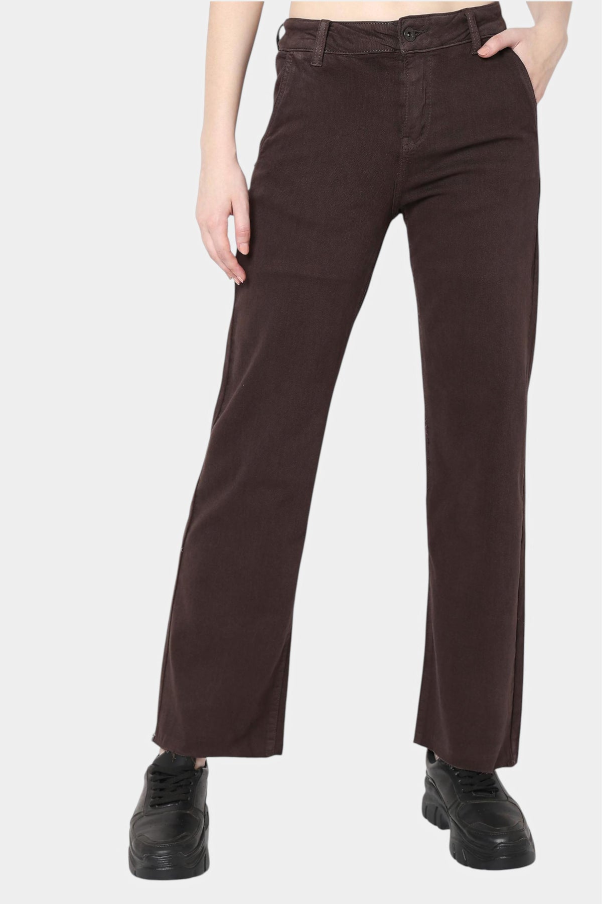 Straight Wide Leg Chino Pants with Frayed Hem
