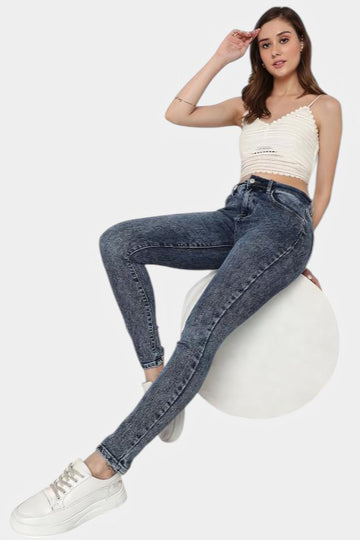 Mid Blue Acid Wash High Rise Skinny Jeans