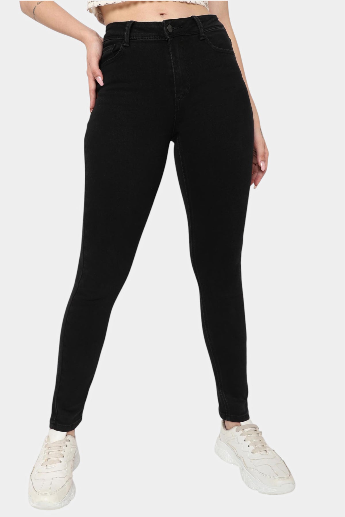 Black Stretch Denim High Rise Skinny Jeans