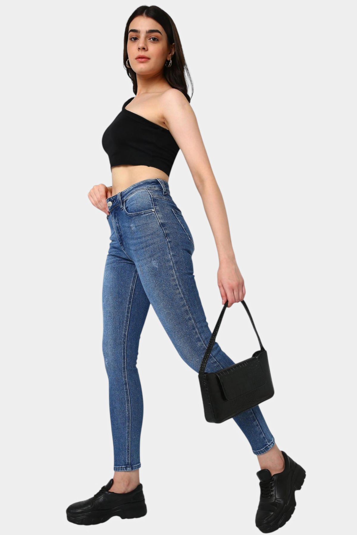 Mid Blue High Rise Skinny Jeans