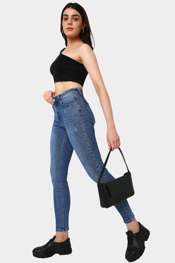 Mid Blue High Rise Skinny Jeans