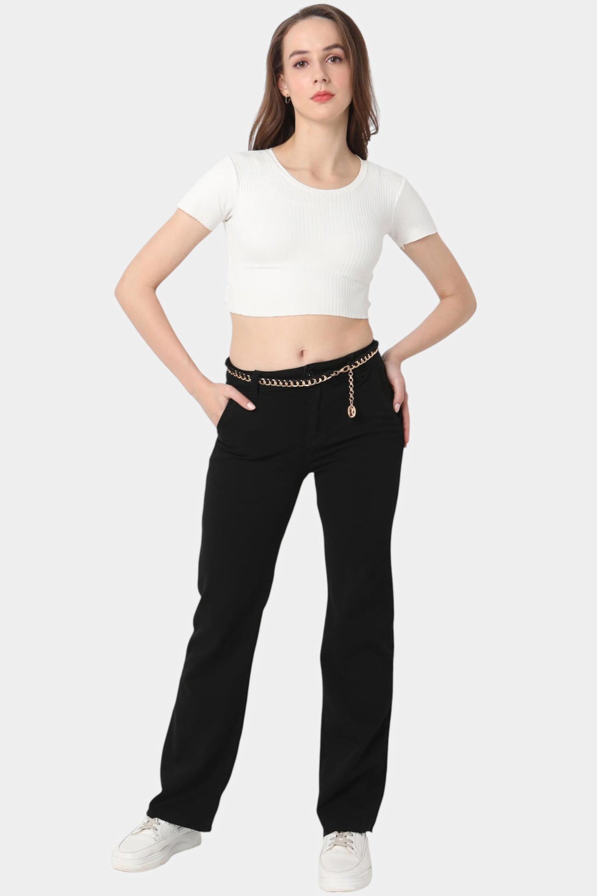 Black High Rise Straight Fit Trousers