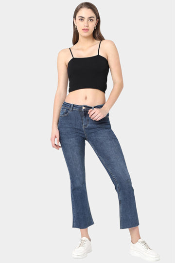 Dark Blue Cropped Bootcut Jeans