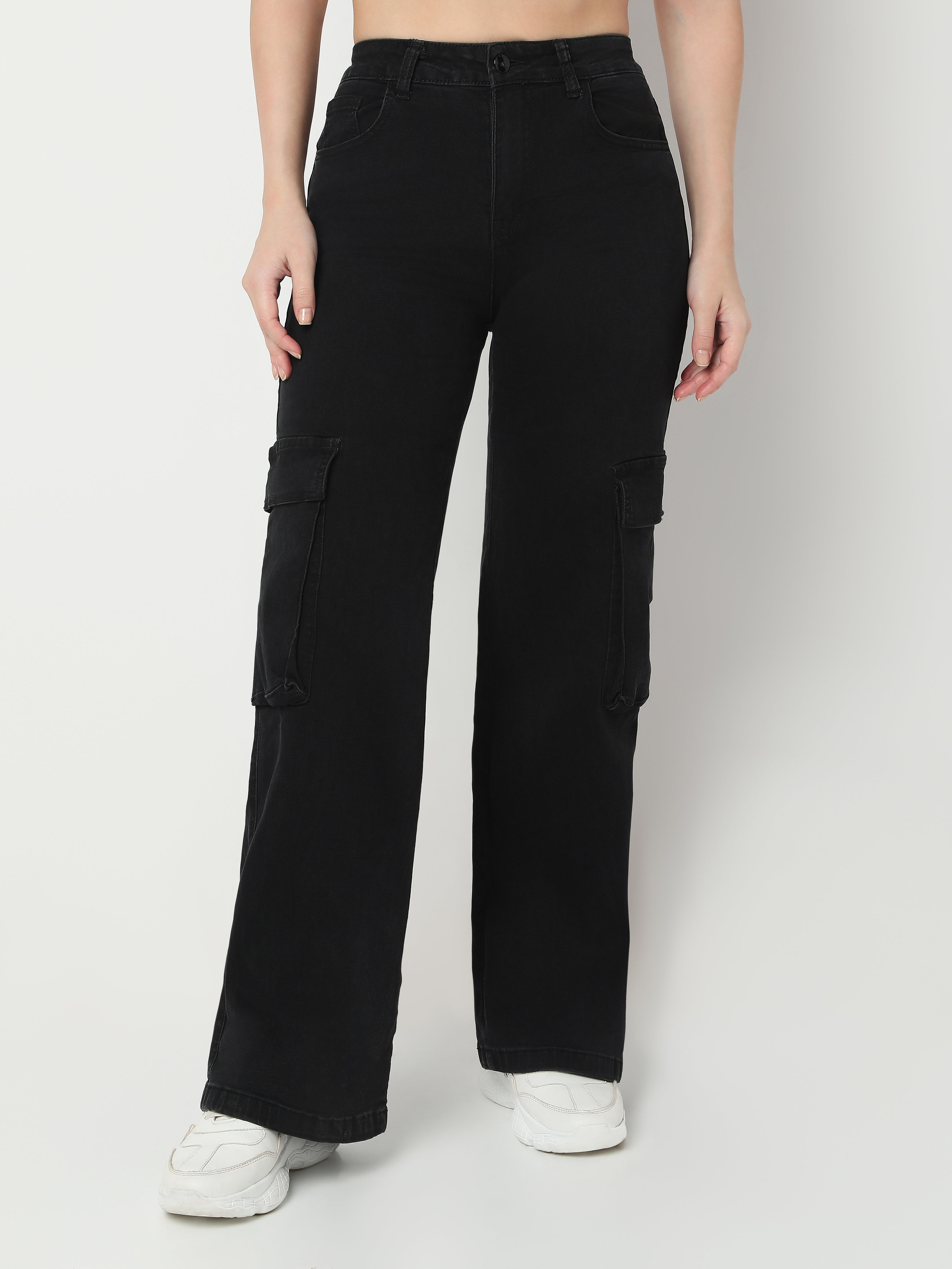 Women’s Cargo Denim Pants with Flap Pockets
