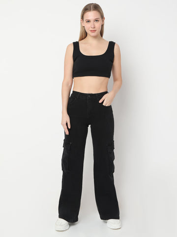 Women’s Cargo Denim Pants with Flap Pockets
