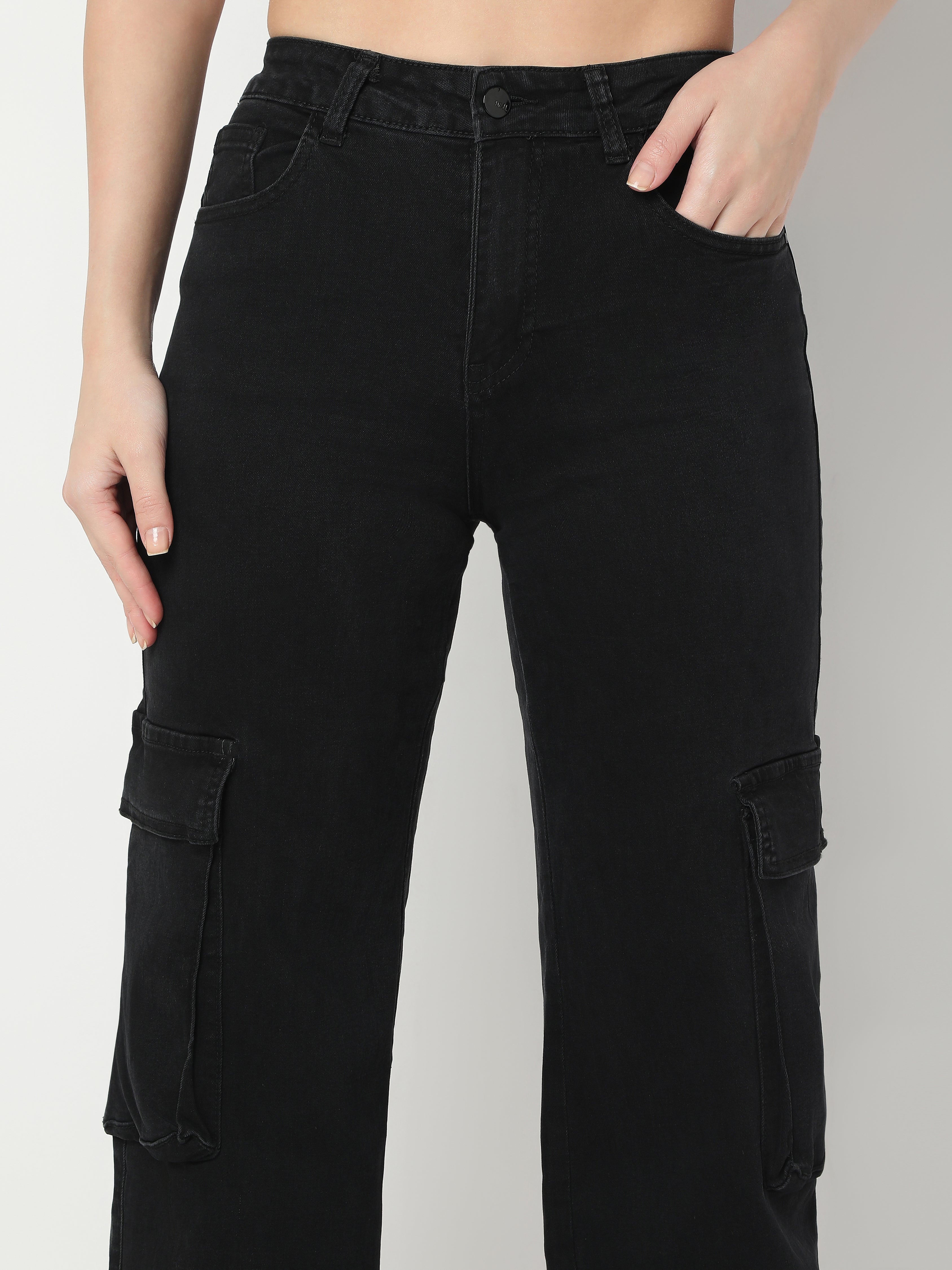 Women’s Cargo Denim Pants with Flap Pockets