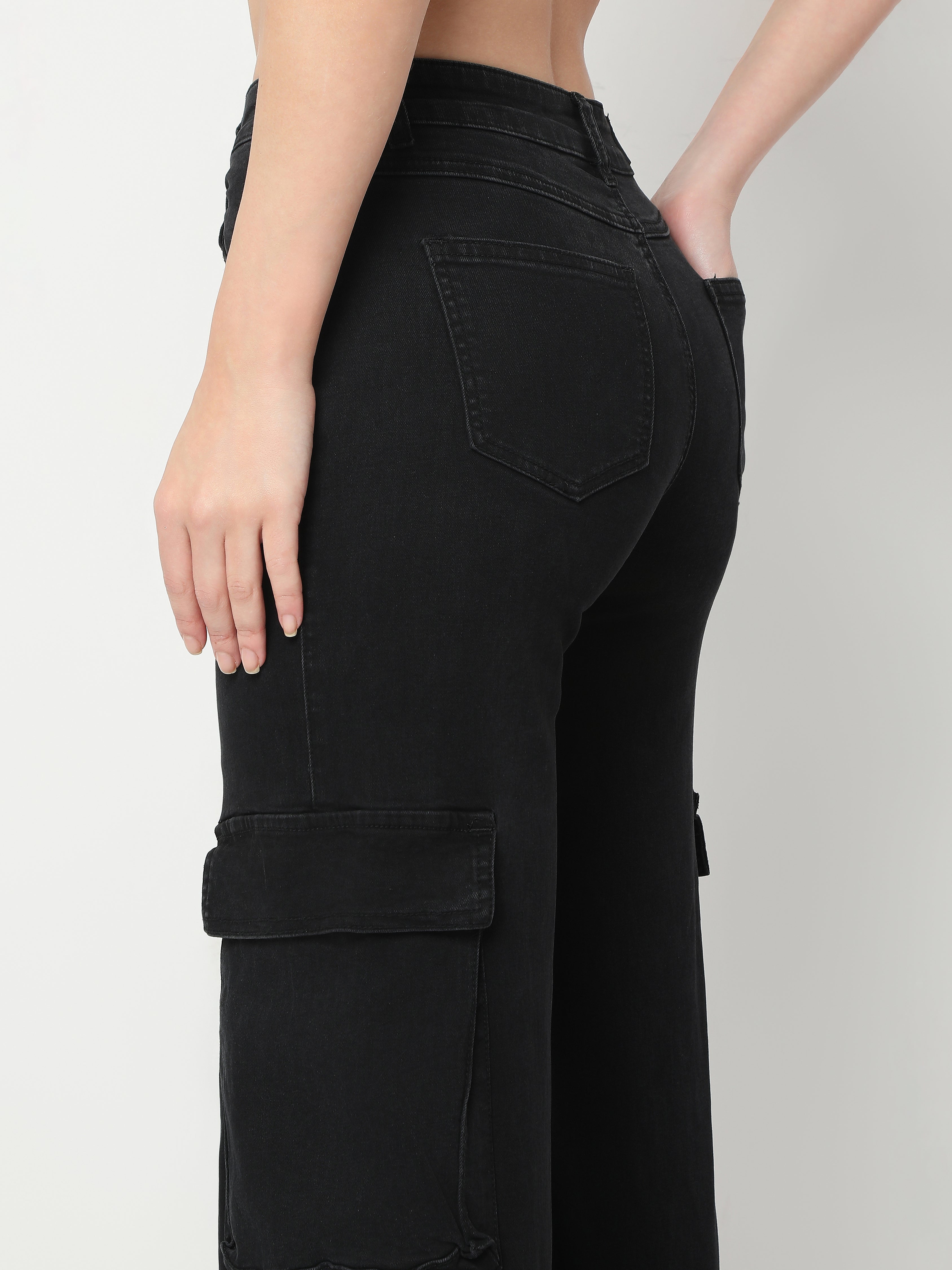 Women’s Cargo Denim Pants with Flap Pockets