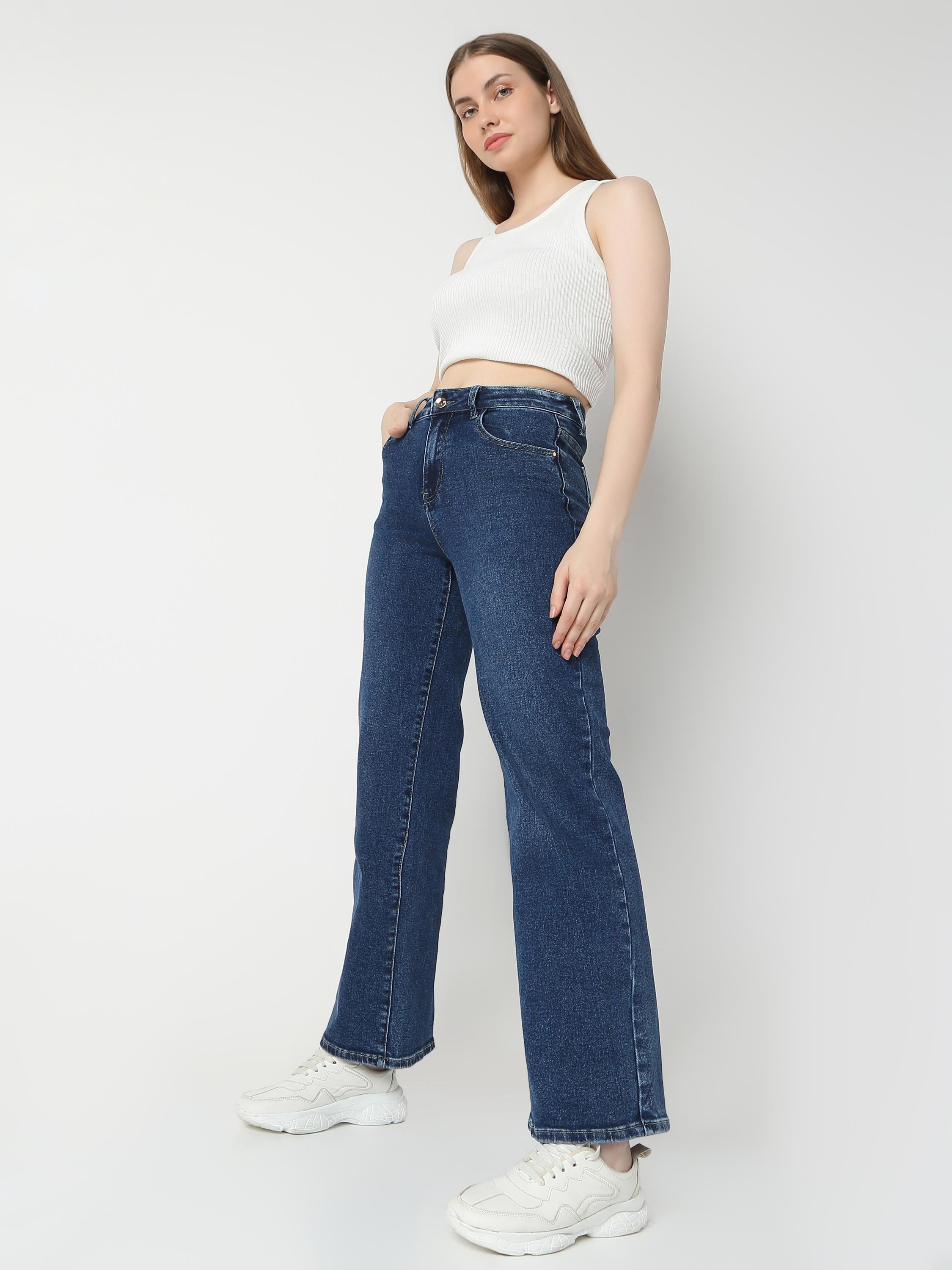 High-Rise Wide-Leg with Double Button Jeans
